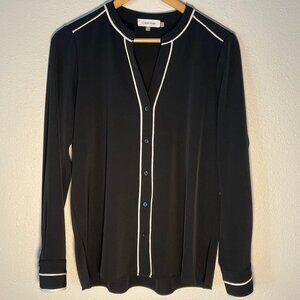 Calvin Klein Black Blouse with White‎ Piping Size M